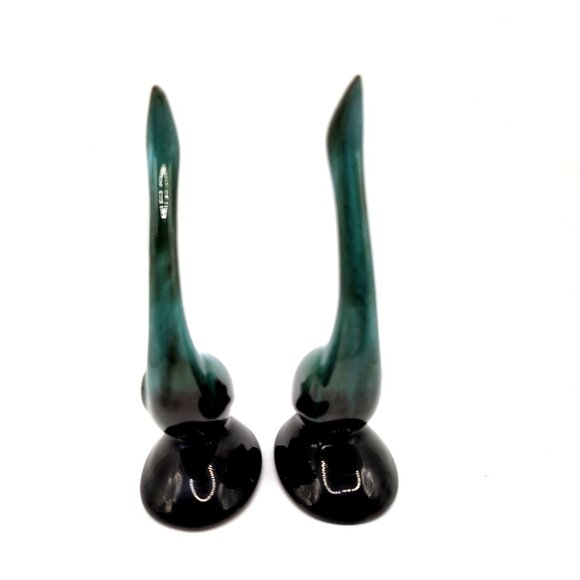 Set of 2 Vintage Blue Mountain Pottery BMP 4" Cranes Teal/Blk Drip Glaze EUC - Picture 3 of 6